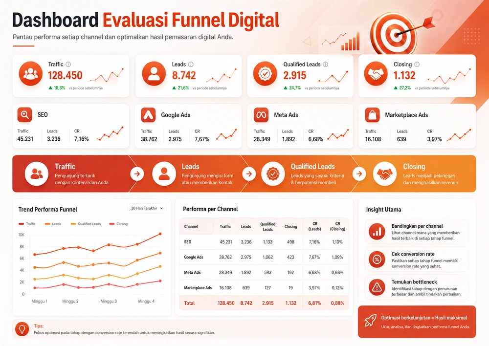 Dashboard evaluasi funnel digital